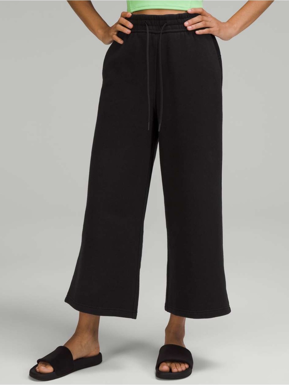 Lululemon Loungeful High Rise Wide Leg Crop Pants Black Size 12 Fleece LW6BVDS